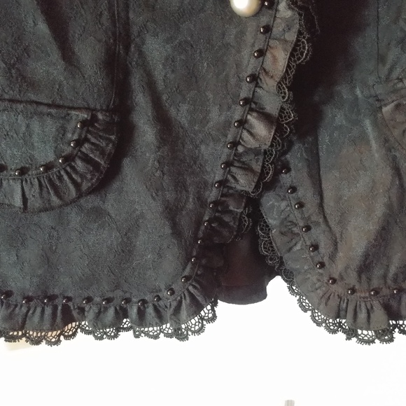 Black beaded lace trimmed blazer Sz M Jensato - Picture 2 of 7